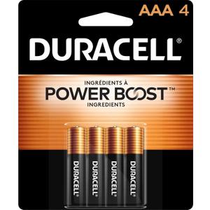 Duracell Coppertop AAA Batteries with Power Boost Ingredients, Triple A Batteries, 4 Count (1 Pack) for Household and Office Devices, Alkaline AAA Battery