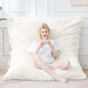 Bean Bag Chair, Giant Bean Bag Chair, 4 in 1 Convertible Beanbag Chairs for Adults with Removable Cover, Memory Foam Floor Cushions, Living Room, Bedroom, Beige