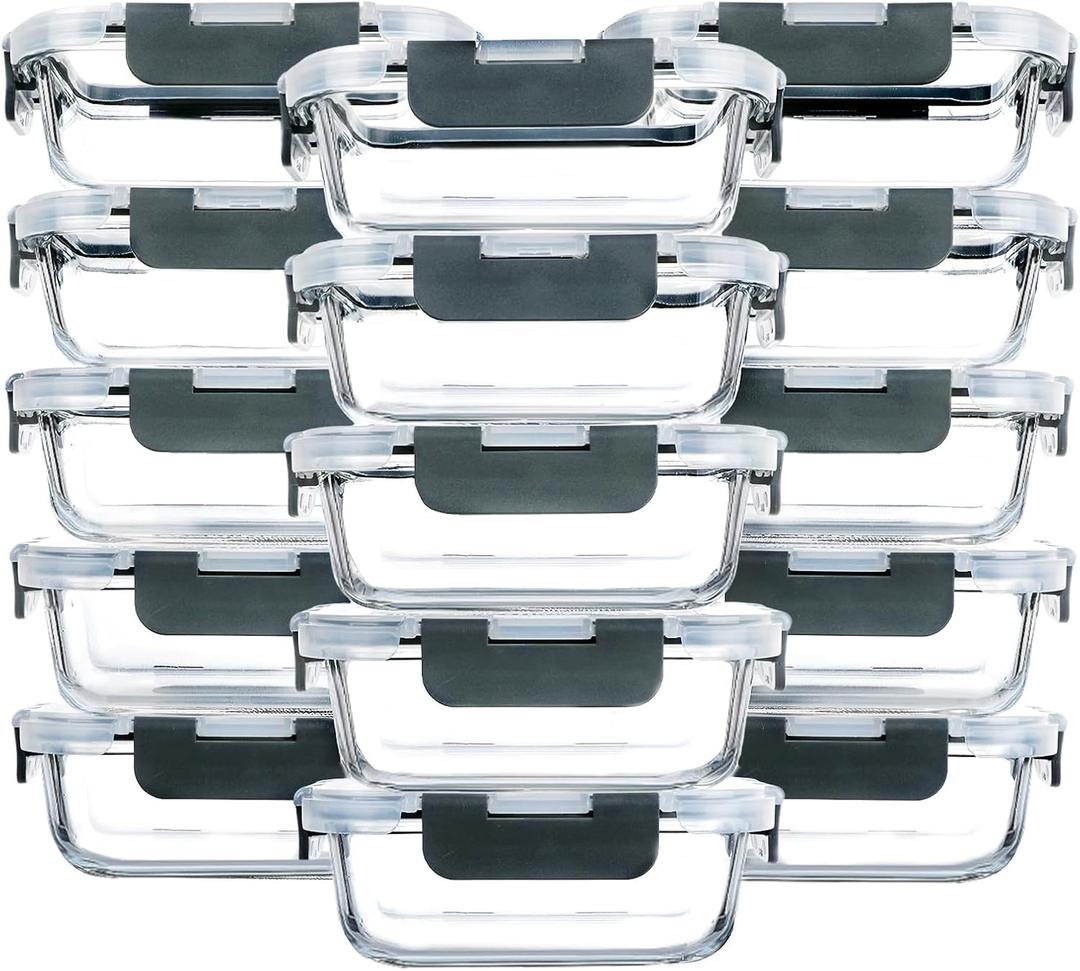 M MCIRCO [15-Pack,13 oz 1.5 Cup Glass Meal Prep Containers, Small Glass Food Storage Containers with Lids,Airtight Lunch Containers, Microwave, Oven, Freezer and Dishwasher Friendly, BPA-free