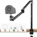 TARION Camera Desk Mount Overhead: Articulated Camera Arm Stand with Clamp 3/8'' 1/4'' Screws Adjustable Table Mount Flexible Gear Joints for DSLR, Phone, Projector TKA01-L (Upgraded Version)