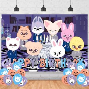 SKZOO Birthday Photography Backdrop 5x3ft Photo Background Stray-Kids Happy Birthday Banner for Skzoo Party Supplies Decorations(5x3ft)