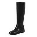 Modatope Knee High Boots Women Black Round Toe Chunky Low Flat Heel Side Zipper Fall Tall High Boots for Women Size 7.5