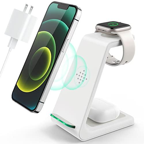 3 in 1 Wireless Charging Station, 2025 Upgraded Fast Desk Charger Station for iPhone 16 15 14 13 12 Pro Max Plus, Charger Stand for Apple Watch 10 9 8 7 6 5 4 3 2 SE, Airpods 4 3 2 Pro