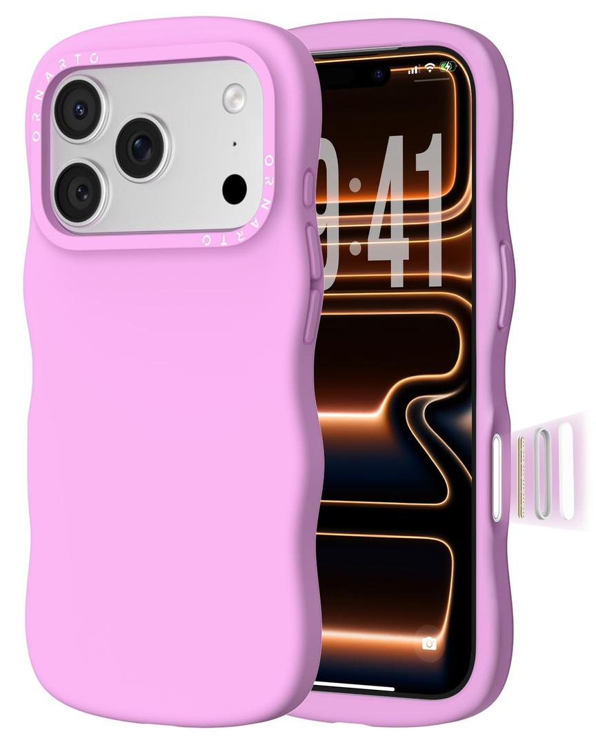 ORNARTO for iPhone 17 Pro Max Case for Women Girls– Cute Wave Edge, Camera Control Button, Shockproof Liquid Silicone Phone Case for iPhone 17 Pro Max 6.9", Cherry Blossom