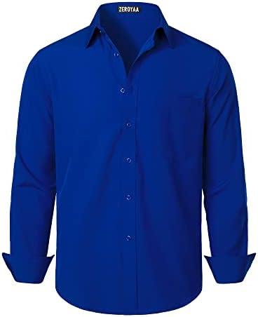 ZEROYAA Men's Regular Fit Dress Shirt Solid Wrinkle-Free Long Sleeve Casual Business Button Up Shirts with Pocket Medium