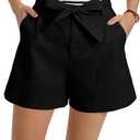 GRACE KARIN Womens Summer Linen Shorts High Waisted Casual Tie Wasit Short Pants with Pockets, L, Black