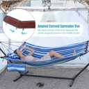 TegerDeger 12FT 2 Person Hammock Large Hammock 450LB Capacity with V Shaped Hardwood Spreader Bar & Nylon Rope for Outside, Patio, Garden, Backyard, Beach, Poolside - Blue Stripes
