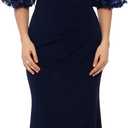 Xscape Women's Illusion Sleeve Off the Shoulder Long Dress (Blue, 14P)