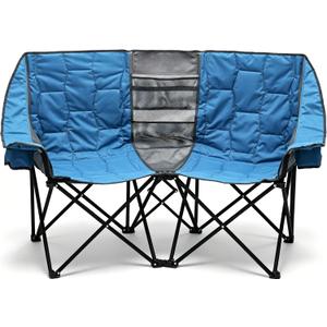 SUNNYFEEL Folding Double Camping Chair, Oversized Loveseat Chair, Heavy Duty Portable/Foldable Lawn Chair with Storage for Outside/Outdoor/Travel/Picnic, Fold Up Camp Chairs for Adults 2 People, Non-heated