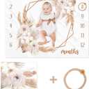Boho Baby Milestone Monthly Blanket Season Floral Neutral Baby Nursery Growth Gender Reveal Present Photo Props Little Boy Girl Bohemian Blanket Expecting Mom Gift Idea