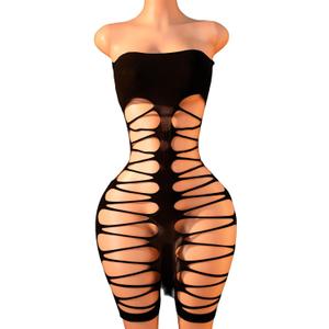 FHSEER-Body Stocking Women Black Lace One Piece Bodysuit Bodystocking Fishnet Lingerie Leopard Sleeve Mesh Body Suits