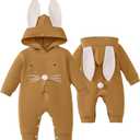 Newborn Baby Girl Boy Easter Romper Bunny Rabbit Ears Hooded Jumpsuit Little Sister and Brother Matching Outfit