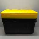 IRIS USA 27 Gallon Heavy Duty Truck Bed Toolbox Storage Tote Bins with Lids, 4 Pack - Made in USA, Tough Snap On Lid Stackable Industrial Rugged Tubs, Garage Organization, Reusable Box - Black/Yellow (27 Gal - 4 Pack)