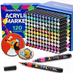120 Colors Acrylic Markers Set,Brush Tip Acrylic Paint Pens for Painting on Rocks, Canvas, Ceramic, Wood, Glass - Perfect for Artists, Kids and Adults - DIY Crafts, Holiday Decorations & Art Supplies