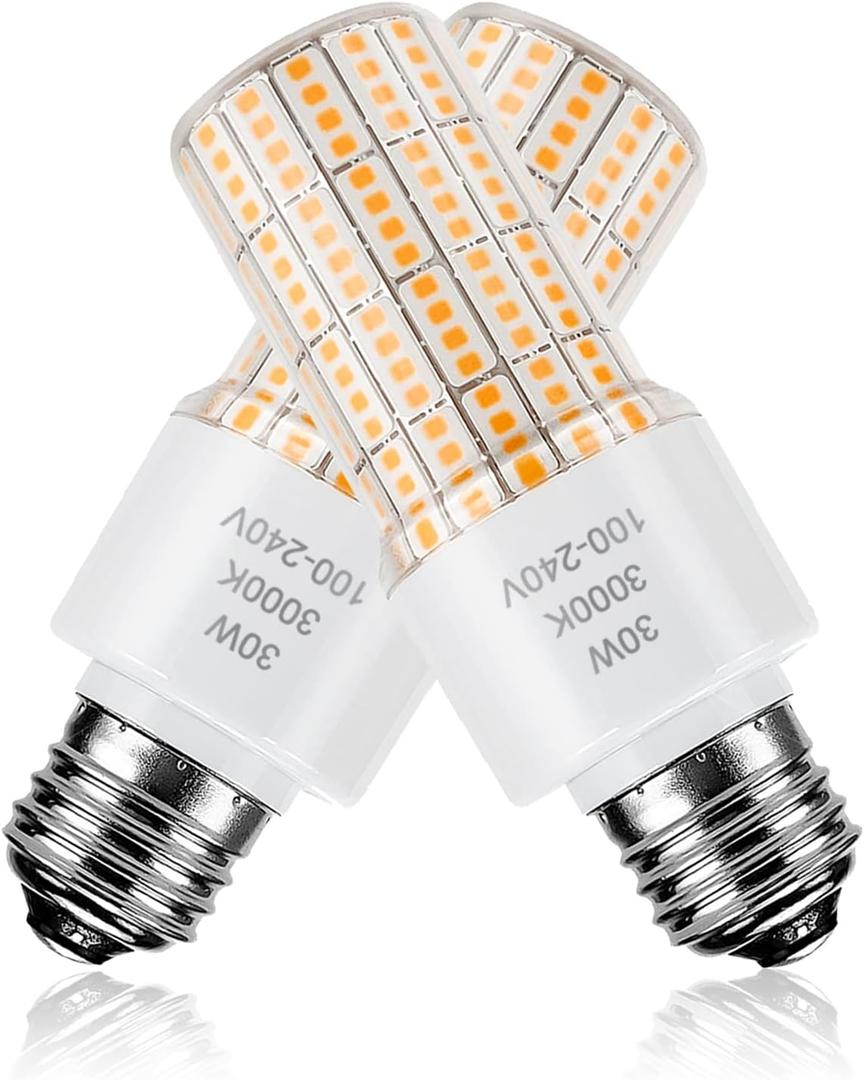 Led Light Bulb Equivalent 250w 2pcs Super Bright Led Bulbs, 3750 Lumen 3000k Warm Daylight White 30w Waterproof Led Corn Light Bulb E26/E27 Medium Base Light Bulb for Outdoor Indoor Garage Backyard (Yellow)