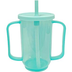Adult Sippy Cups for Elderly 12oz Sippy Cup with 2 Handles No Spill Cups for Adults Straw Cups Dysphagia Cups for Disabled Patients (Green)