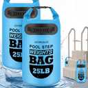 2 Pack 25lb Heavy Duty Pool Ladder Weights, Sand Fillable Universal Sand Bags Step Anchors, 500D PVC Durable Waterproof & Foldable Sandbags for Above Ground Swimming Pools Stair, with Handle(Sky Blue)