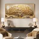 Large Framed Gold Tree of Life Wall Art for Living Room, Modern Contemporary Golden Tree Painting Prints Artwork for Walls, Luxury Elegant Picture for Bedroom Kitchen Hallway Office Wall Decor, 30x60