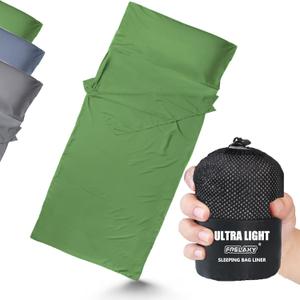 Frelaxy Ultralight Sleeping Bag Liner - Lighter & Compact, 3 Sizes Travel Sheets & Adult Sleep Sack, Comfy Breathable & Cooling & Silky Soft, Quick-Drying, for Backpacking, Hotel, Camping, Hostels (37.4in x 84.6", Green - No Zipper)