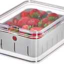 iDesign Recycled Plastic Crisp Produce Storage Containers with Lid and Colander Basket Designed to Keep Food Fresh Longer, 8.32 x 6.32 x 3.76, Clear/Gray
