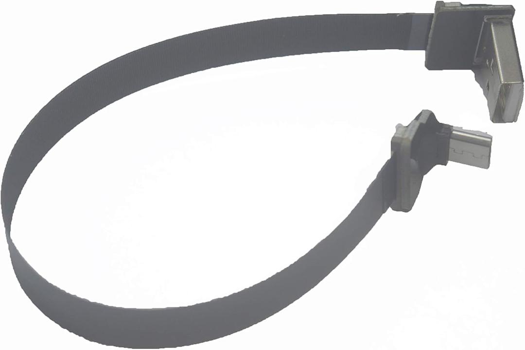 Soft Flat Slim Thin Ribbon Micro USB Male 90 Degree Angled to Standard USB A Male 90 Degree Angled for sync and Charging Black (20CM Micro USB 1 to Standard USB A UP)