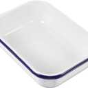 Kichvoe Enamel Baking Pan: Enamelware Roasting Pan Oblong Cake Dish Enameled Steel Baking Dish Lasagna Tray Rectangular Serving Tray Food Container White, 8.66 * 6.29 * 2.16inch