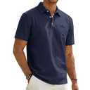 Mens Polo Shirts Short Sleeve Golf Shirts for Men Linen Casual Summer Classic Collar Shirts with Pocket Navy XL