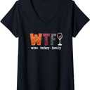 Women's WTF Wine Turkey Family Funny Thanksgiving Men Women V-Neck T-Shirt (2XL)