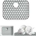Silicone Sink Protectors for Kitchen Sink, Multiple Sizes Mats Grids for Bottom of Farmhouse Stainless Steel Porcelain Sinks (21x16, Rear Drain) (Gray (1 Pack))