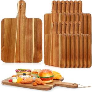 Geetery 16 Pcs Acacia Wood Cutting Board Bulk Kitchen Wooden Chopping Boards with Handle Serving Tray Charcuterie for Pizza, Bread, Cheese, Fruit, Vegetables Housewarming Gift(18 x 12 Inch)