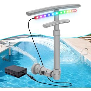 Pool Fountain for Above and In-Ground Pools,Solar Pool Fountain with Light Show,Adjustable Dual Spray Waterfall Sprinkler Cooler for Pool,Equipped with 12 Color LED Lights