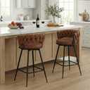 YOUNUOKE 360 Swivel Bar Stools Set of 2, 28 inch Seat Height Barstools with Woven Low Back, Metal Straight Legs with Footrest, Fabric Bar Stool for Kitchen Island, Bar & Pub (2 PCS, Light Brown)