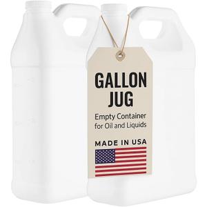 kitchentoolz Empty Gallon Jugs with Caps - Plastic F-Style HDPE Container with Secure Seal Lid - Liquid Storage, Oil & Water Transport Reusable Bottle - Pack of 2
