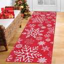 Christmas Runner Rug Xmas Snowflake Pattern Hallway Area Rug Holiday Decorative Accent Rug Runner Machine Washable Non-Slip Floor Cover Carpet for Kitchen Laundry Bedroom, Red, 2x6 Feet