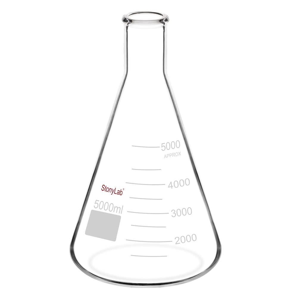 stonylab (1 Pack 5000 ml Narrow Mouth Erlenmeyer Glass Flasks with Heavy Duty Rim, 5000 ml (5000ml)