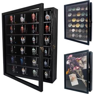 Shadow Box Frame Display Case 12x16 with Removable Shelves, Deep Memory Box Trinket Knick Knack Shelf Cabinet for Collector, Keepsake Coins Military Medals Wedding Flowers Black