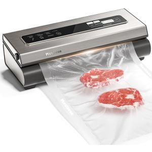 Vacuum Sealer Machine Powerful 90Kpa Precision 6-in-1 Compact Food Preservation System with Cutter, 2 Bag Rolls & 5 Pre-cut Bags, Widened 12mm Sealing Strip, Dry&Moist Modes (Silver) (Silver)