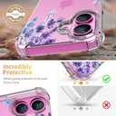 for iPhone 16 Plus Case,[3 in 1] with Screen Protector & Camera Lens Protector, Flower Pattern Design,Clear Soft Shockproof Slim Floral Phone Cover for Women Girls 2024 6.7" (Lavender/Purple)