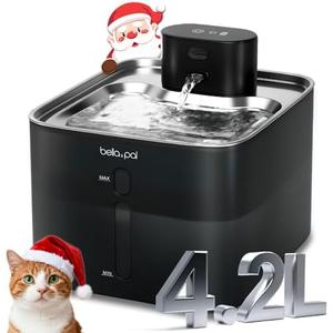 BELLA & PAL Wireless Cat Water Fountain: 4.2L/142oz Stainless Steel, 5000mAh Rechargeable Battery, Smart Motion Sensor, Quiet Integrated Pump, Easy to Clean, Mult-Pet Water Dispenser