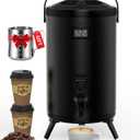 Insulated Beverage Dispenser 2 Gallon, Hot Drink Dispenser with 304 Stainless Steel Interior, Hot Water Dispenser for Parties, Hot Water Urn with Stand for Coffee Chocolate Tea, Black, Non-electric,N5