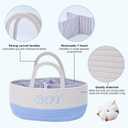 DUHEL Diaper Caddy Organizer with Handle,Baby Basket use for Diaper Organizer and Storage,Baby Boys Newborn Essentials,3 Compartments-Cotton rope Material Storage for Home or Travel.(WhiteBlue)