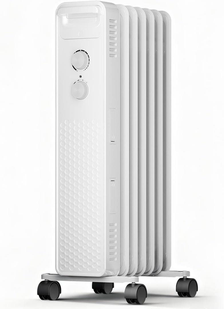ZAFRO 1500W Electric Oil-Filled Radiator Heater with Adjustable Thermostat, Overheat and Tip-Over Protection, Low Noise, Portable Plug-in Heater for Home, Bedroom, Dorm, Office (Classic Style, White)