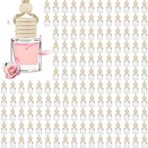 240 Pcs Car Diffuser Bottle Set with Wooden Caps,Dropper and Funnel, Empty Glass Car Air Freshener Bottle Bulk Hanging Essential Oil Fragrance Pendants for Car DecorCan DIY Car Air Freshners Diffuser