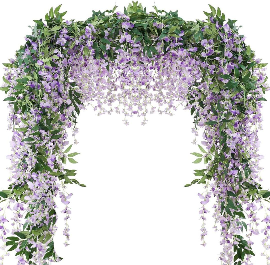  3Pcs 7.2Ft/Piece Artificial Flowers Wisteria Garland Artificial Wisteria Vine Hanging Flower Greenery Garland for Home Garden Outdoor Wedding Arch Floral Decor (Purple)