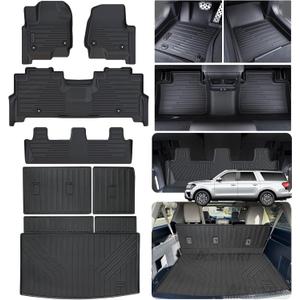 Floor Mats for 2018-2023 2024 Ford Expedition MAX 8 Seats-2 Row Bench Seat, TPE All Weather Protection 3 Rows Car Floor Liners with Trunk Mat Covering The Backrest