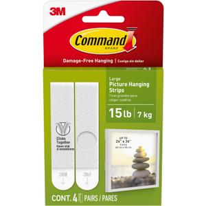 Command Large Picture Hanging Strips, Damage-Free Hanging Picture Hangers, No Tools Wall Hanging Strips for Christmas Decorations, 4 White Adhesive Strip Pairs