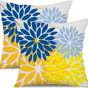 DFXSZ Outdoor Pillow Covers 16x16 Inch Set of 2 Yellow Blue Flower Decorative Waterproof Spring Summer Outdoor Pillow Covers for Patio Funiture Garden Couch 168E16