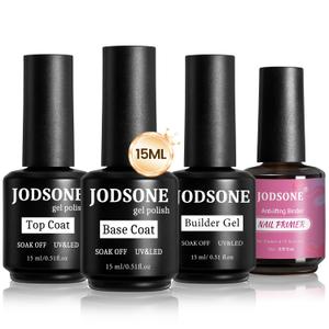 JODSONE 4 Bottles of 15ML Nail Primer Base Coat Top Coat and Builder Gel Which Helps Better Fit the Gel Polish (15ML-PBT-BG)
