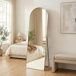 55"x16" Inch Full Length Mirror with Stand, Arched Aluminum Frame Wall Mirror & Freestanding Hanging Mounted Mirrors, Tempered Glass Full Body Mirrors for Bedroom, Living Room Decor,Gold
