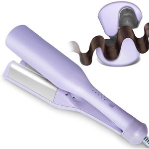 Beach Wave Curling Iron Deep Waver Hair Tool, Mermaid Hair Waver for Women Crimper, Anti-Scald, Dual Voltage, 1.4 Inch Ceramic Double Barrel Wavy Curling Iron, Purple